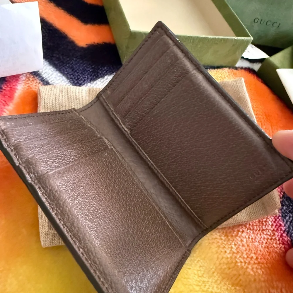Gucci Beige and Brown Card Holder with Green-Red Stripe - Picture 10 of 14